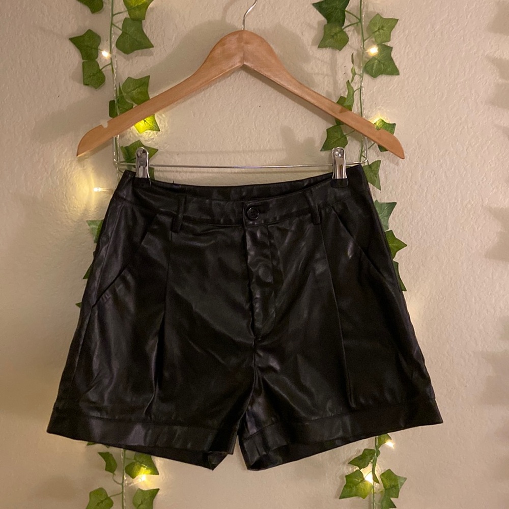 Black pleather shorts